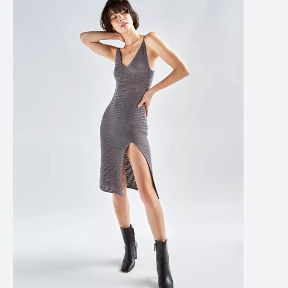 Aritzia Wilfred Evie Crochet Knit Midi Dress Purple Grey Size XS - Picture 2 of 8